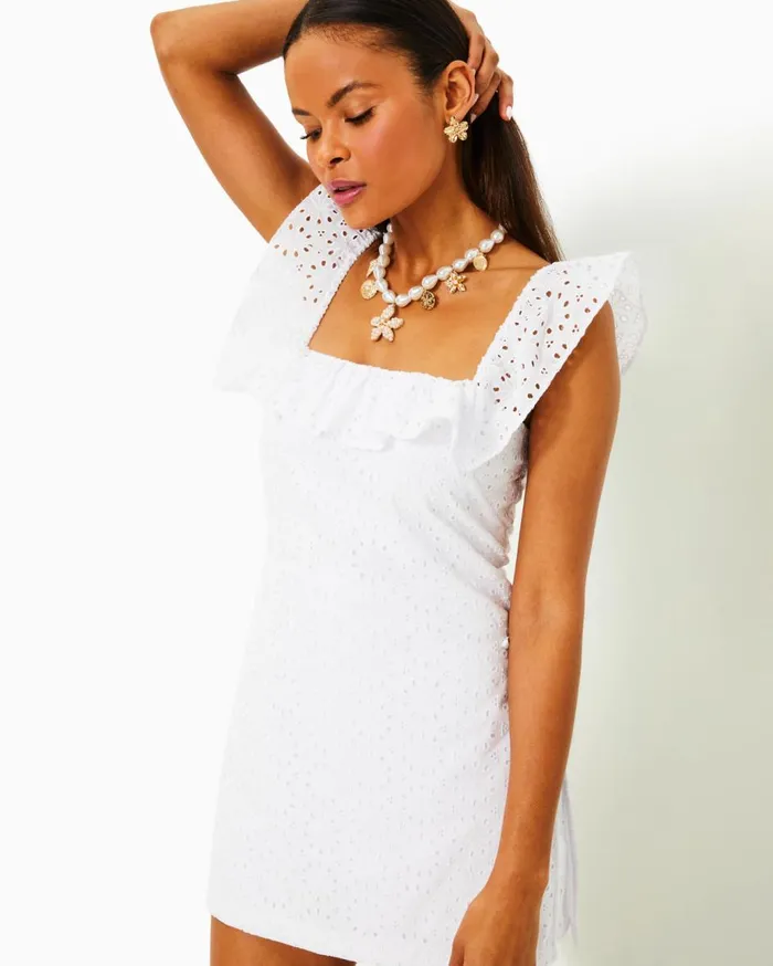 Women Lilly Pulitzer Dresses Zoya Ruffle Romper Resort White Neon Sunburst Eyelet Women Lilly Pulitzer Dresses Zoya Ruffle Romper Resort White Neon Sunburst Eyelet