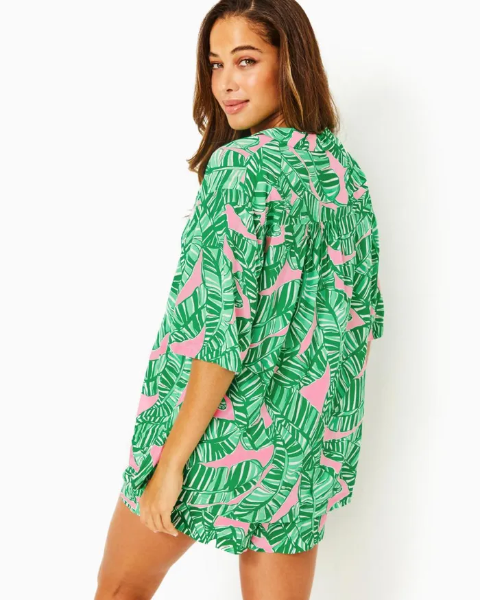 Women Lilly Pulitzer Swim Franki CoverUp Shirt Conch Shell Pink Lets Go Bananas