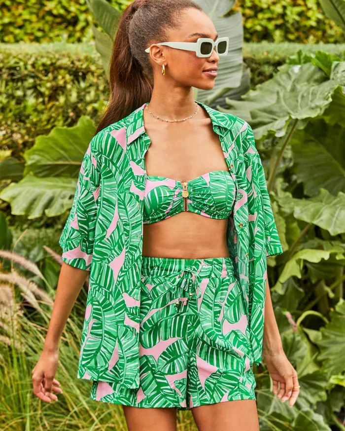Women Lilly Pulitzer Swim Franki CoverUp Shirt Conch Shell Pink Lets Go Bananas