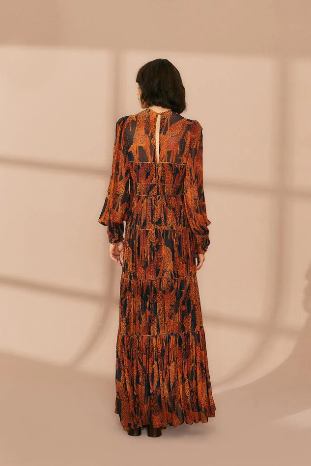 Women Maxi Dresses Farm Rio Black Giraffes Puff Sleeve Maxi Dress