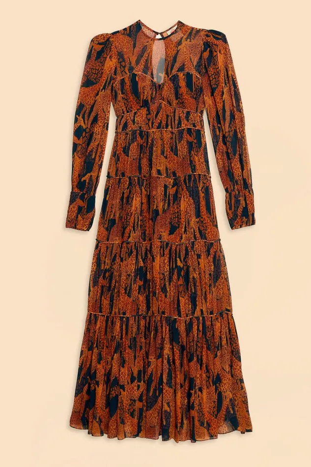 Women Maxi Dresses Farm Rio Black Giraffes Puff Sleeve Maxi Dress