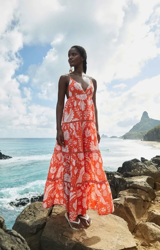 Women Maxi Dresses Farm Rio Orange Neon Jungle Maxi Dress