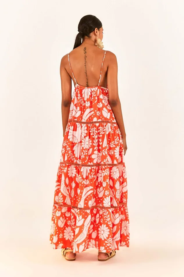 Women Maxi Dresses Farm Rio Orange Neon Jungle Maxi Dress