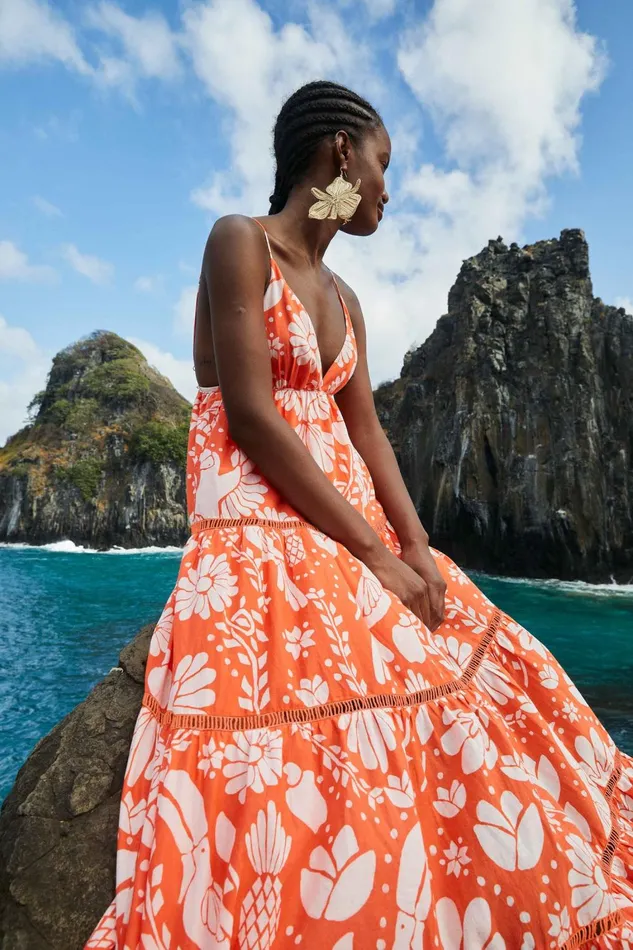 Women Maxi Dresses Farm Rio Orange Neon Jungle Maxi Dress