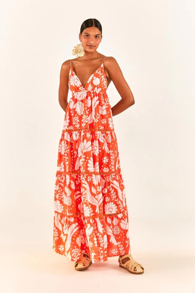 Women Maxi Dresses Farm Rio Orange Neon Jungle Maxi Dress