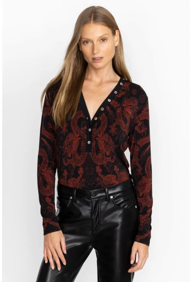 Women Mayla Button Neck LS Tee Mayla Johnny Was Tops