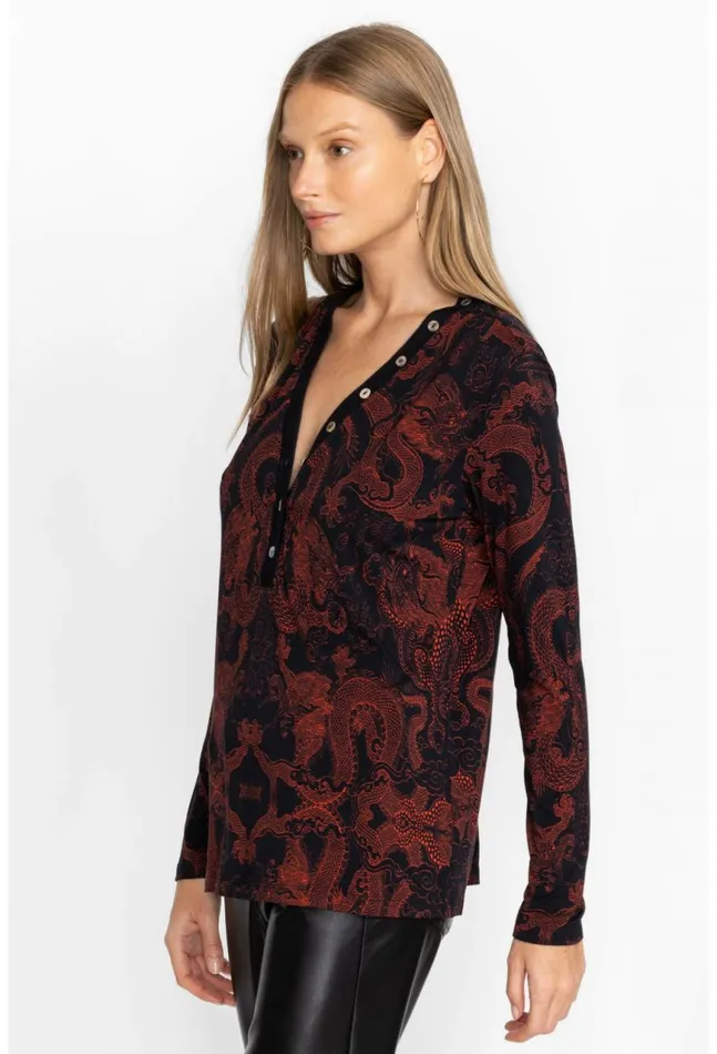 Women Mayla Button Neck LS Tee Mayla Johnny Was Tops