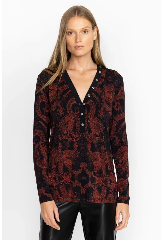 Women Mayla Button Neck LS Tee Mayla Johnny Was Tops
