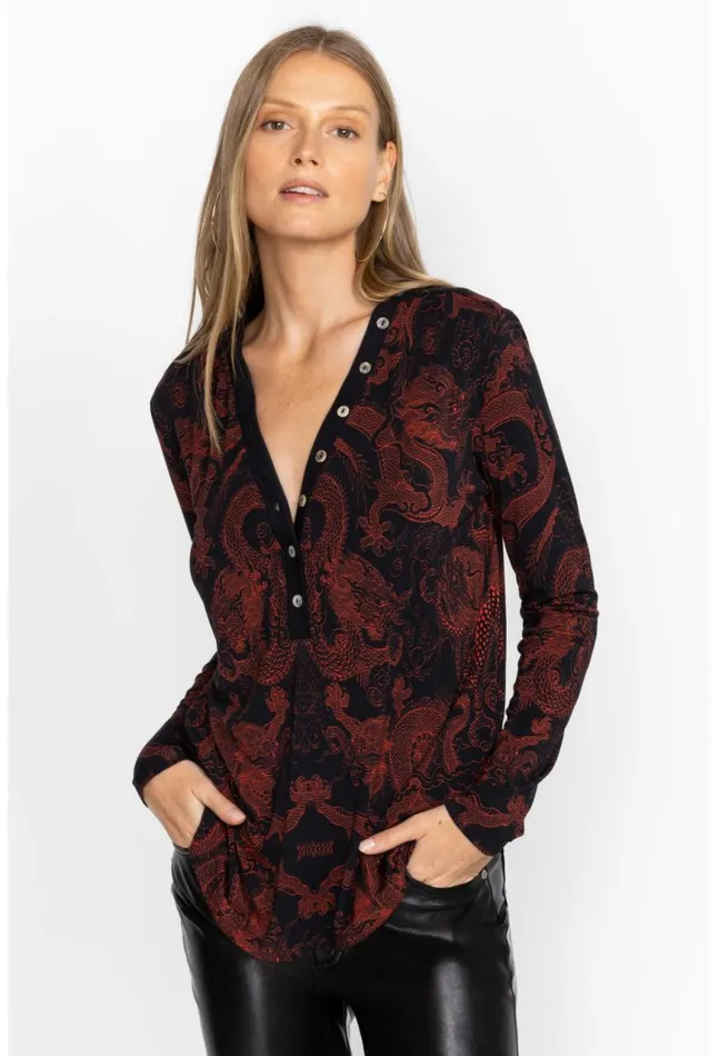 Women Mayla Button Neck LS Tee Mayla Johnny Was Tops