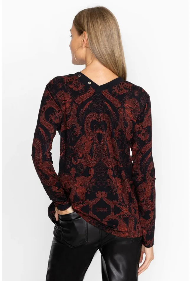 Women Mayla Button Neck LS Tee Mayla Johnny Was Tops