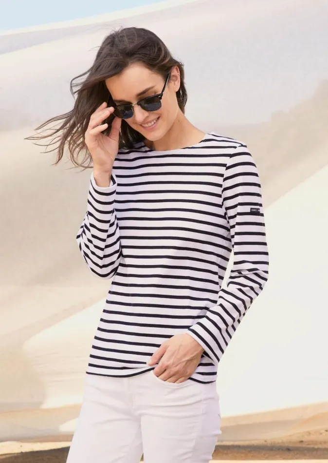 WomenMen Breton Striped Shirts Saint James MINQUIERS MODERN White Black