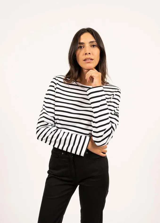 WomenMen Breton Striped Shirts Saint James MINQUIERS MODERN White Black
