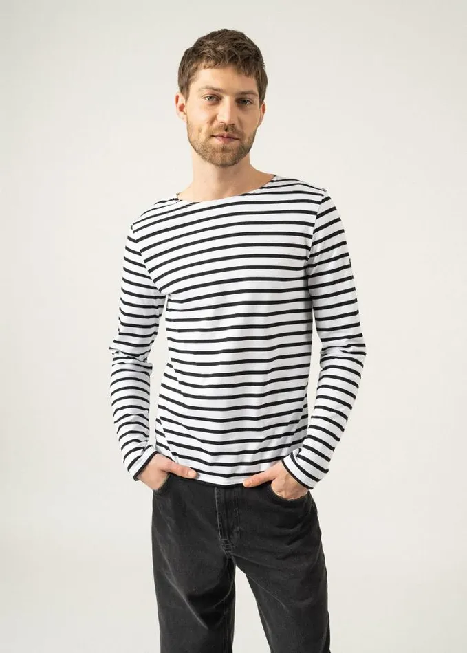 WomenMen Breton Striped Shirts Saint James MINQUIERS MODERN White Black