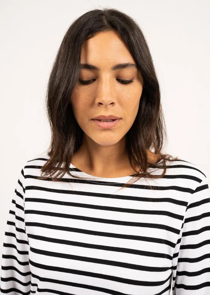 WomenMen Breton Striped Shirts Saint James MINQUIERS MODERN White Black