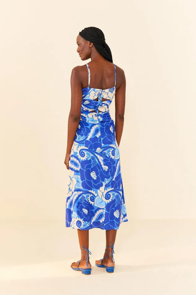 Women Midi Dresses Farm Rio Blue Tropical Groove Lenzing Ecovero Viscose Midi Dress