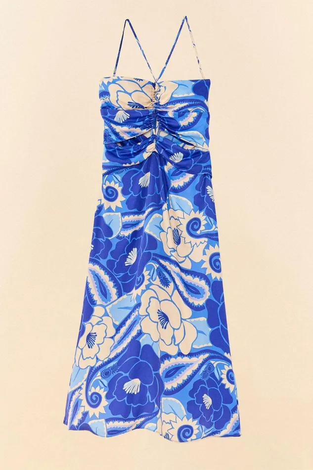 Women Midi Dresses Farm Rio Blue Tropical Groove Lenzing Ecovero Viscose Midi Dress