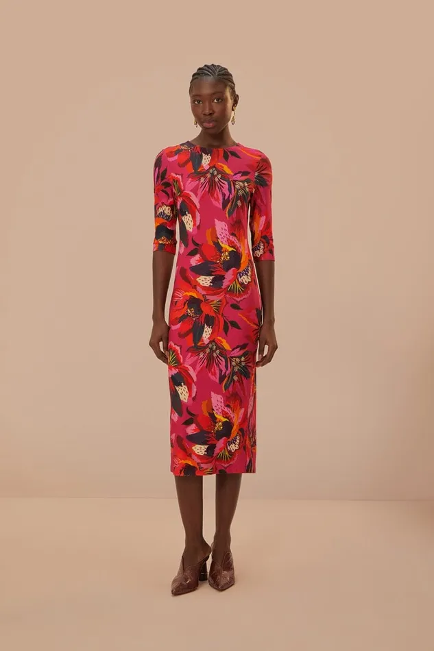 Women Midi Dresses Farm Rio Colorful Flowers Jersey Midi Dress
