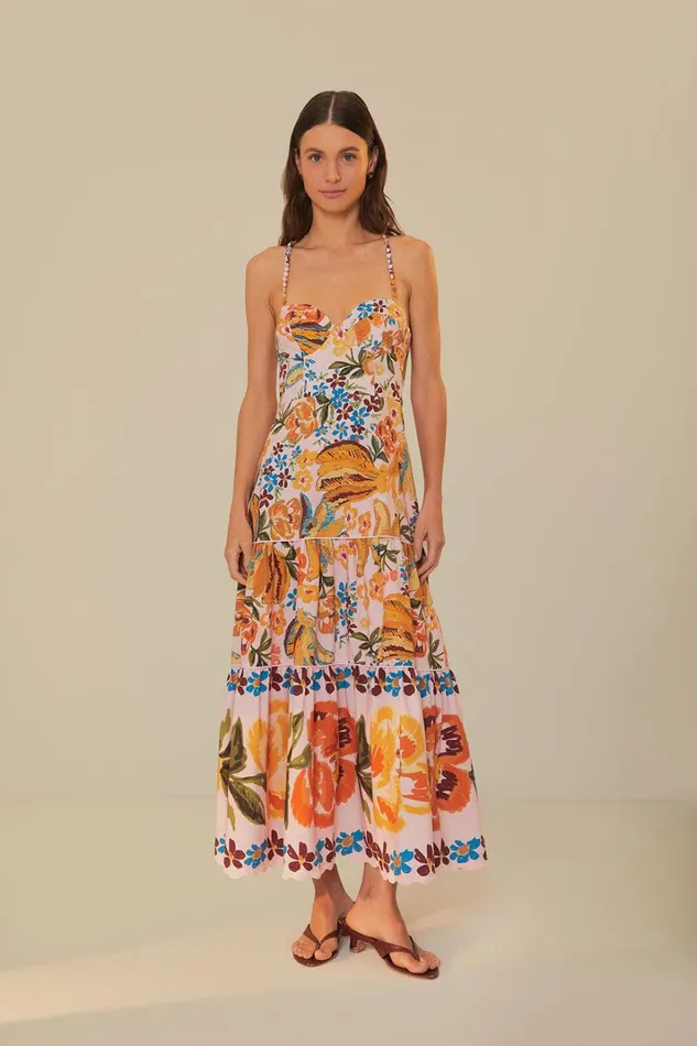 Women Midi Dresses Farm Rio Pink Spring Bananas Midi Dress