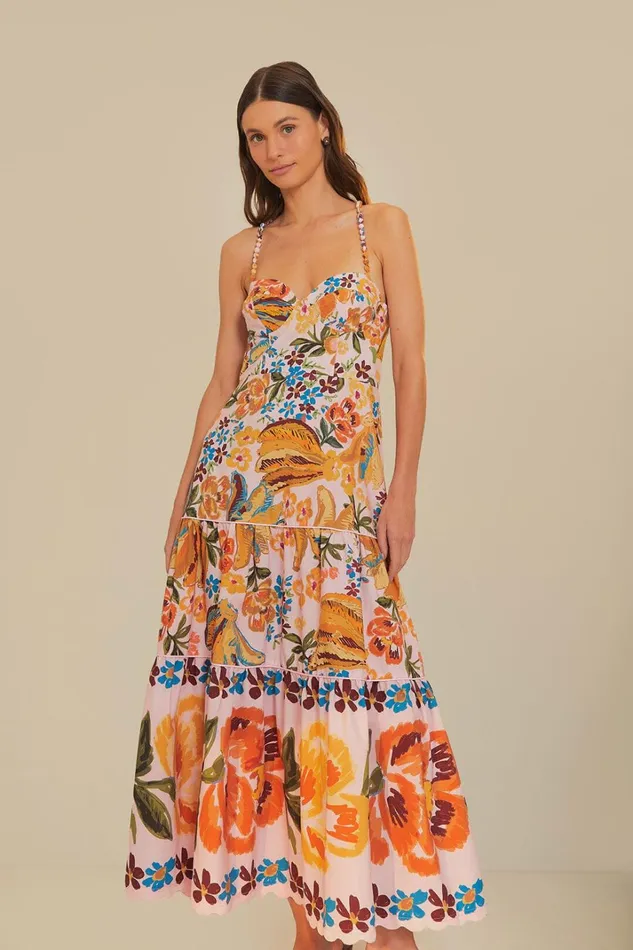 Women Midi Dresses Farm Rio Pink Spring Bananas Midi Dress