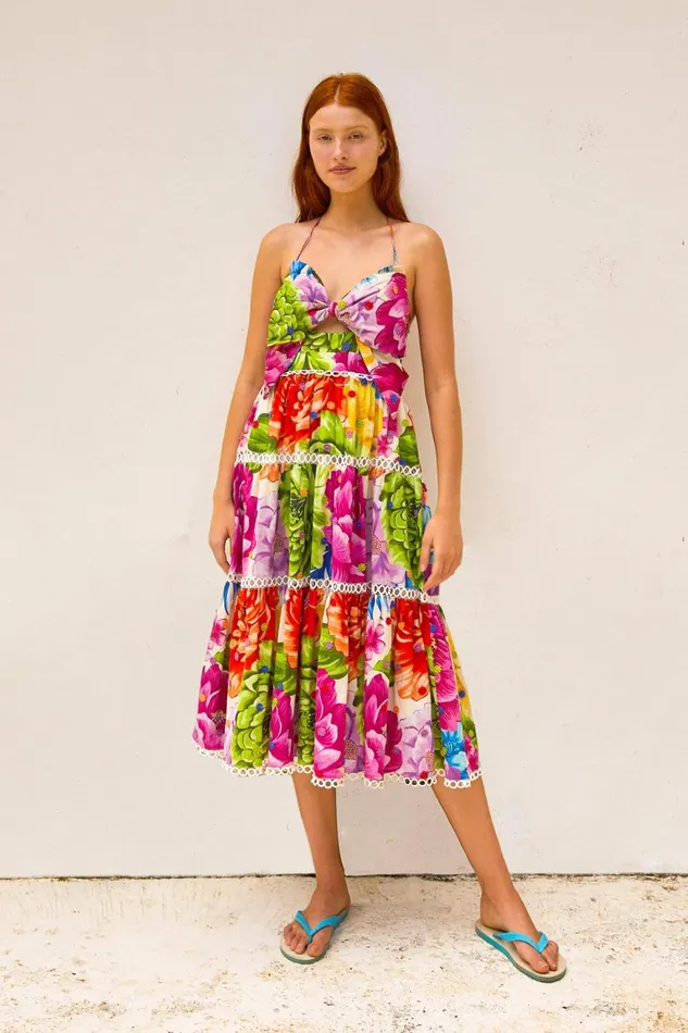 Women Midi Dresses Farm Rio Rainbow Chita Flower Midi Dress