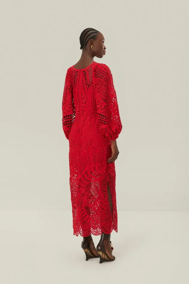 Women Midi Dresses Farm Rio Red Nature Guipure Midi Dress