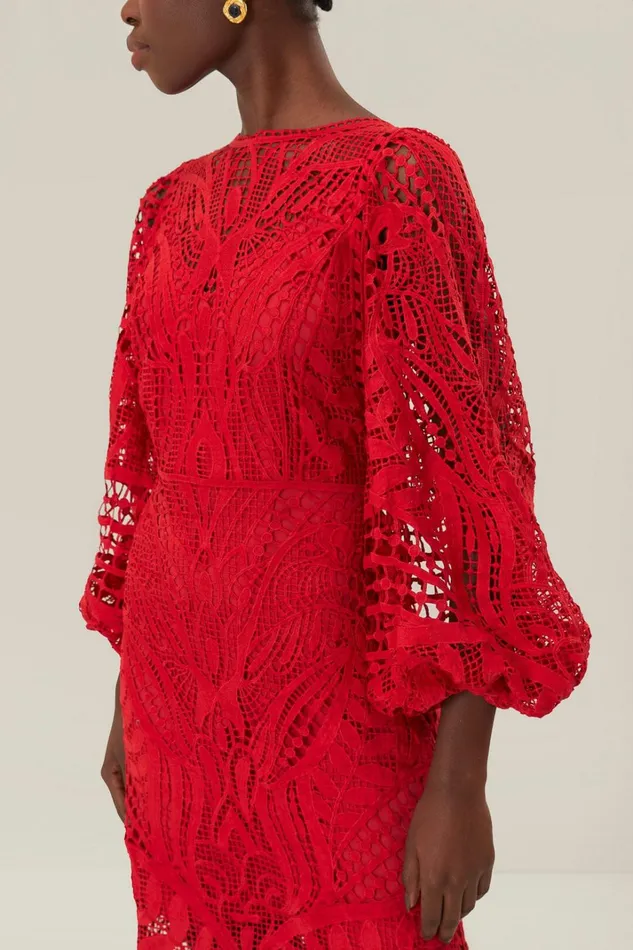 Women Midi Dresses Farm Rio Red Nature Guipure Midi Dress