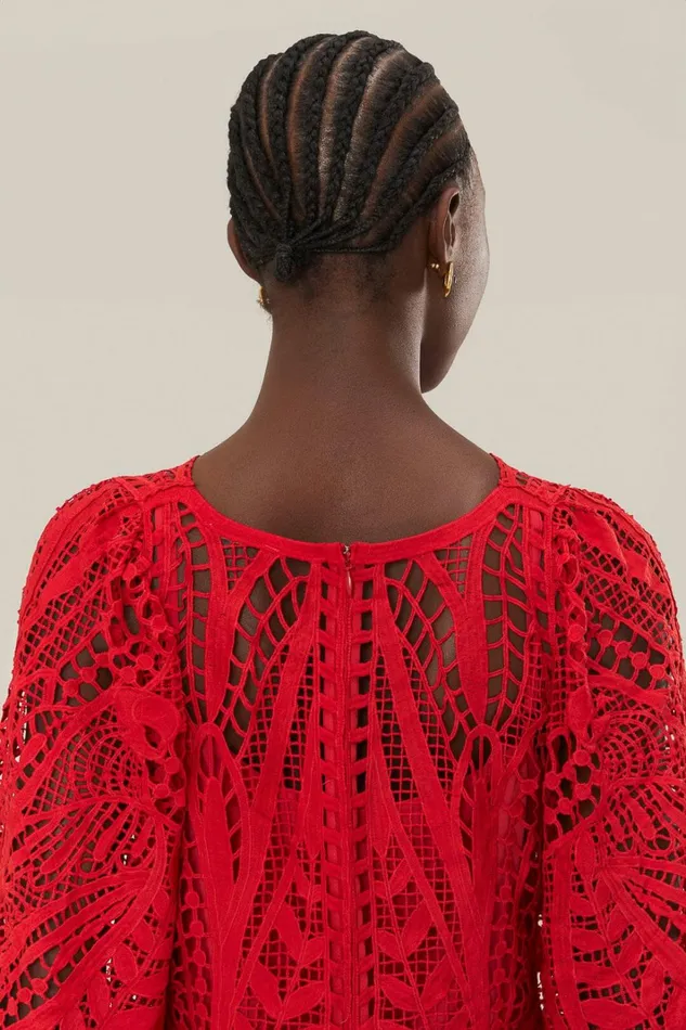 Women Midi Dresses Farm Rio Red Nature Guipure Midi Dress