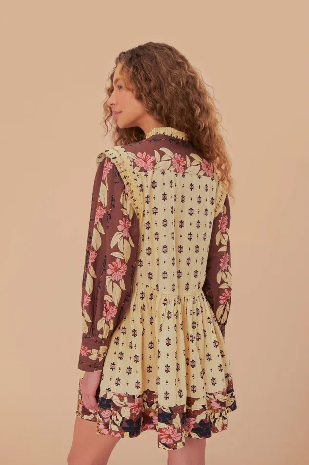 Women Mini Dresses Farm Rio Ainika Maxi Floral Cream Open Yoke Mini Dress