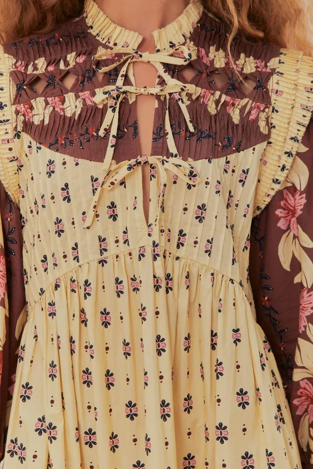 Women Mini Dresses Farm Rio Ainika Maxi Floral Cream Open Yoke Mini Dress
