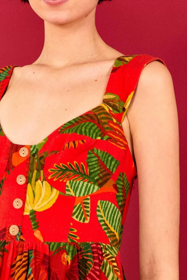 Women Mini Dresses Farm Rio Red Forest Birds Mini Dress