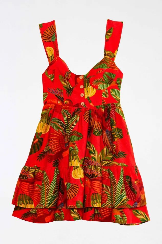 Women Mini Dresses Farm Rio Red Forest Birds Mini Dress