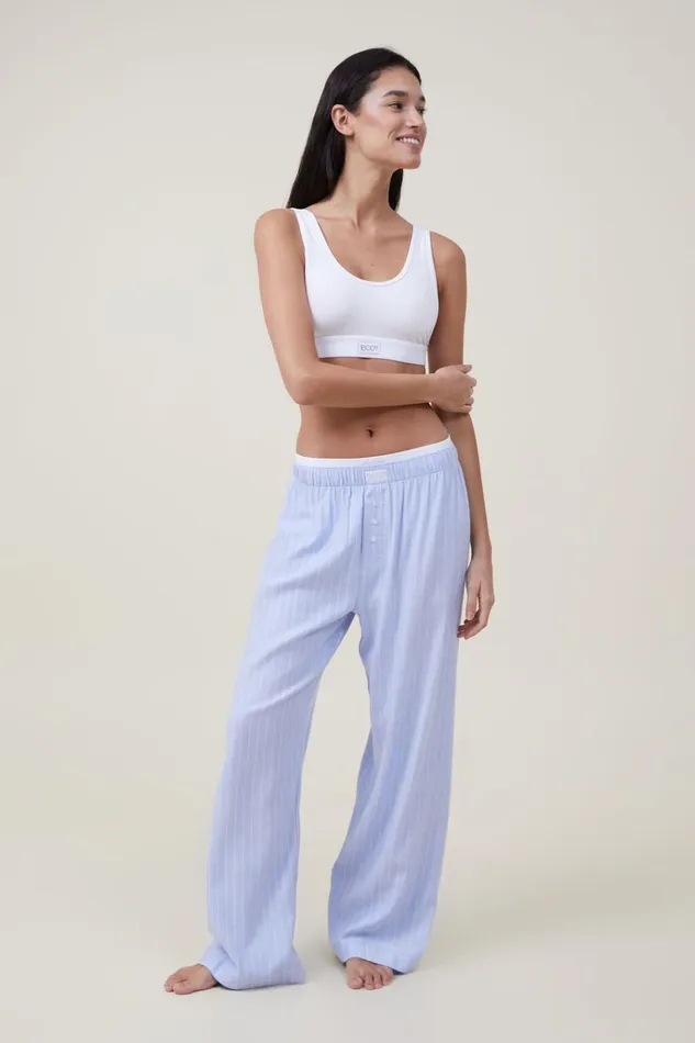 Women Pajamas Cotton On Flannel Boyfriend Boxer Pant Blue Pinstripe