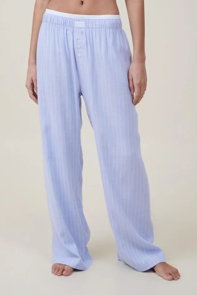 Women Pajamas Cotton On Flannel Boyfriend Boxer Pant Blue Pinstripe