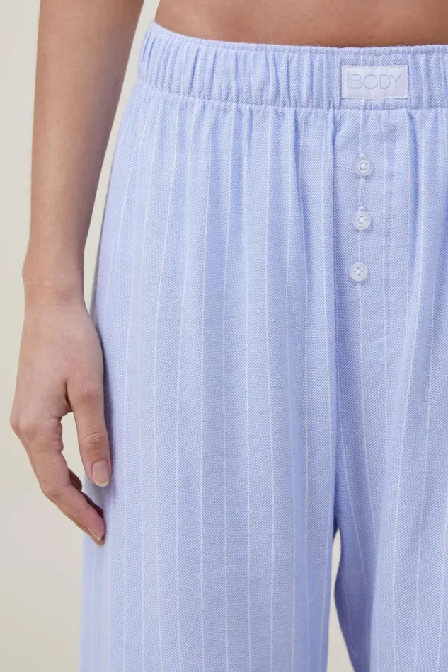 Women Pajamas Cotton On Flannel Boyfriend Boxer Pant Blue Pinstripe