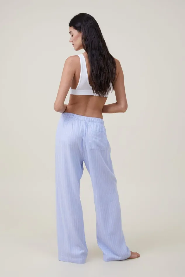 Women Pajamas Cotton On Flannel Boyfriend Boxer Pant Blue Pinstripe