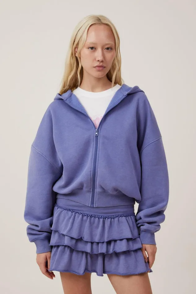 Women Pajamas Cotton On Zip Up Lounge Hoodie Washed Blueberry Dream