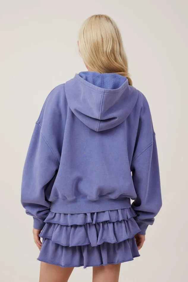 Women Pajamas Cotton On Zip Up Lounge Hoodie Washed Blueberry Dream