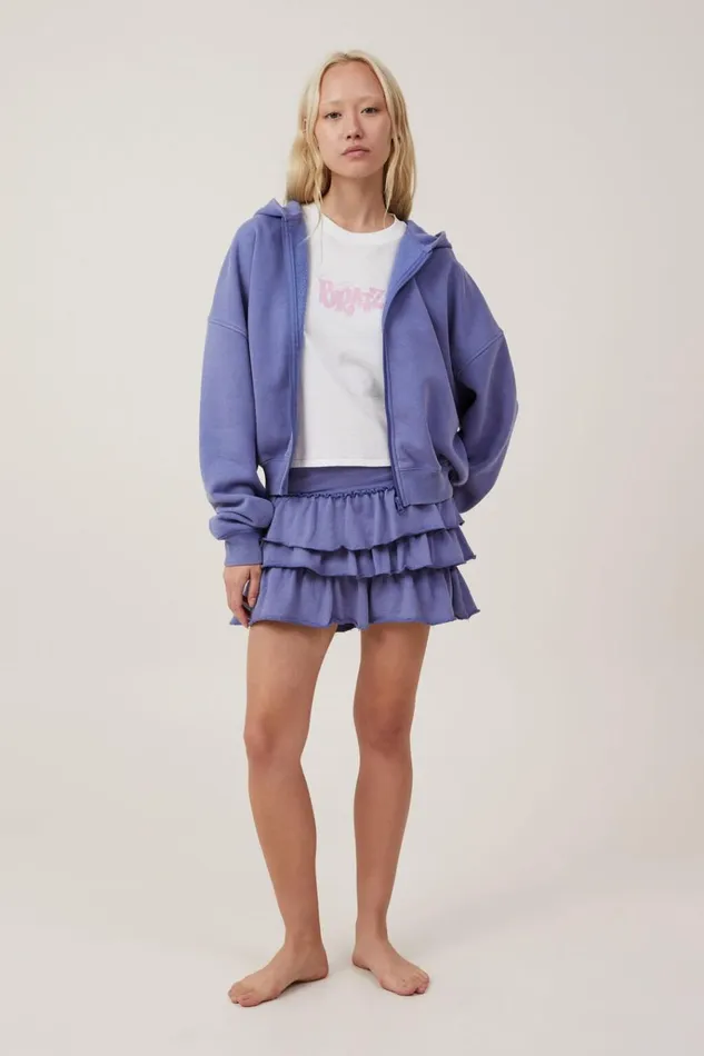 Women Pajamas Cotton On Zip Up Lounge Hoodie Washed Blueberry Dream