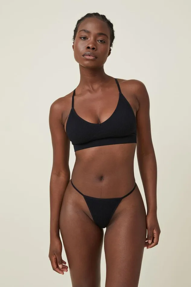Women Panties Cotton On Seamless Rib Tanga G String Brief r Black