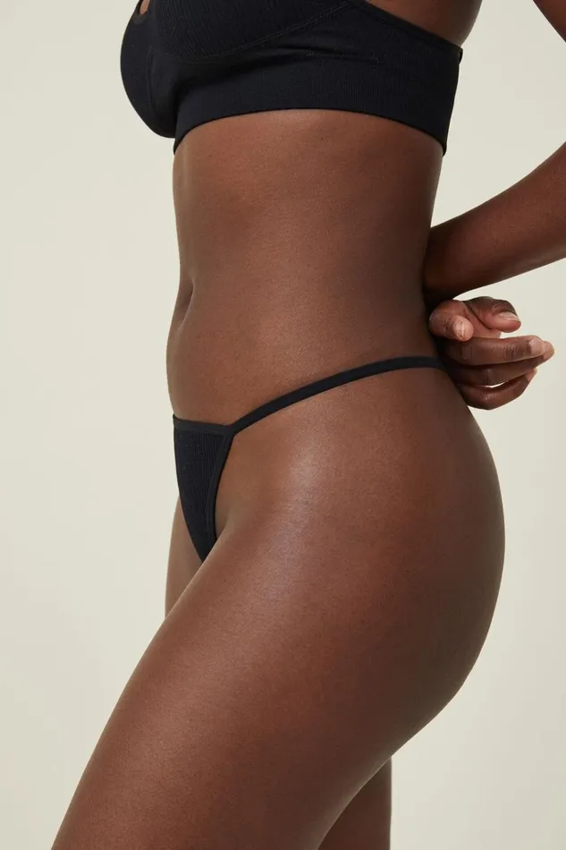 Women Panties Cotton On Seamless Rib Tanga G String Brief r Black