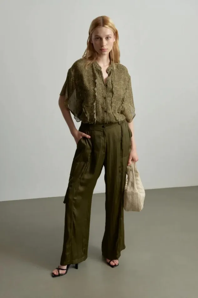 Women Pants and Skirts Lala Berlin Pants Pekka Polyester Mix Olive