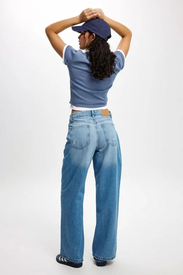Women Pants Cotton On Relaxed Wide Jean Breeze Blue Worn Women Pants Cotton On Relaxed Wide Jean Breeze Blue Worn