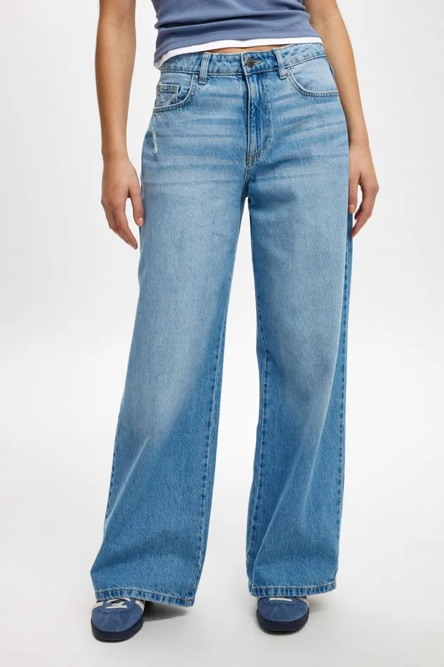 Women Pants Cotton On Relaxed Wide Jean Breeze Blue Worn Women Pants Cotton On Relaxed Wide Jean Breeze Blue Worn