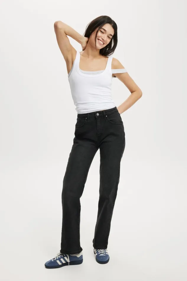 Women Pants Cotton On Slim Straight Jean Black Pepper