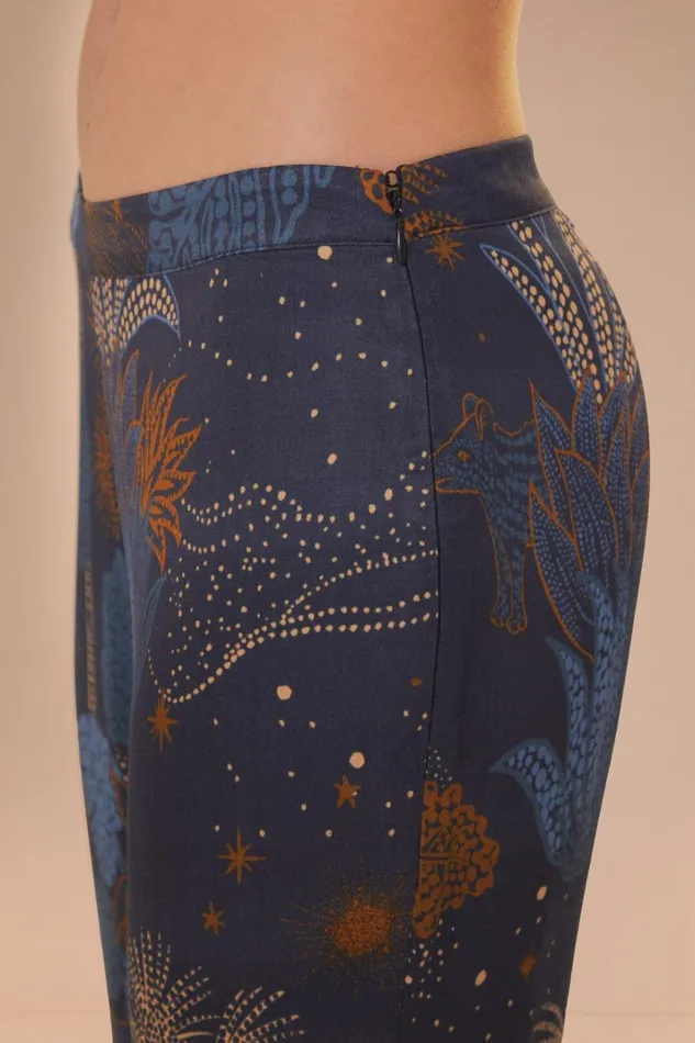 Women Pants Farm Rio Navy Blue Night Jungle Flare Pants
