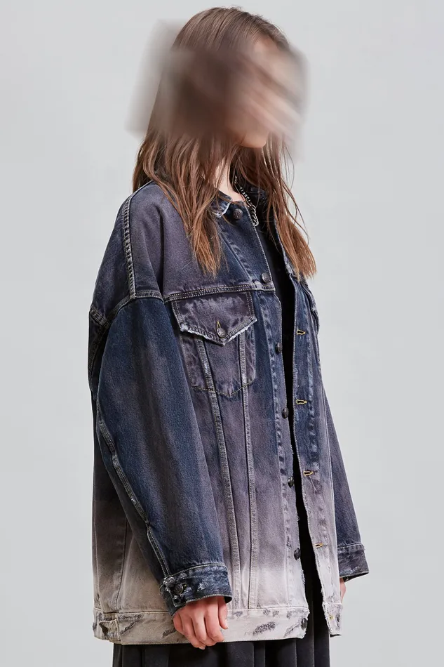 Women Pat Oversized Trucker 8211 Faded Black Jackets and Coats R13