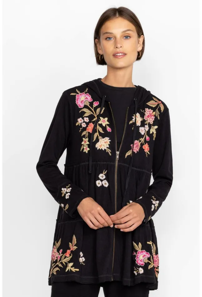 Women Quinn Cozy Tiered Hoodie Black Johnny Was Tops