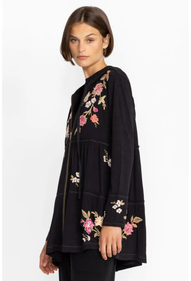 Women Quinn Cozy Tiered Hoodie Black Johnny Was Tops