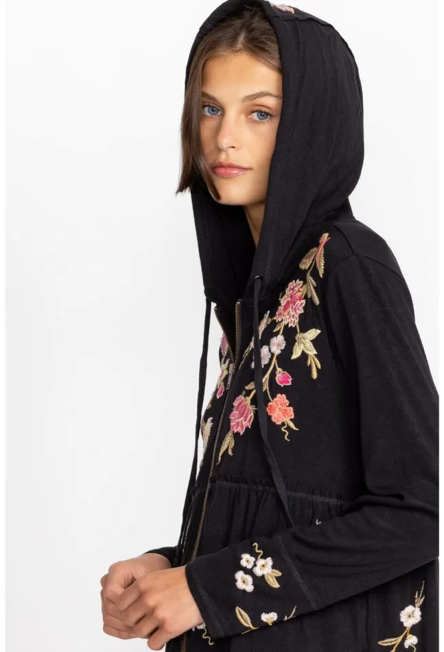 Women Quinn Cozy Tiered Hoodie Black Johnny Was Tops