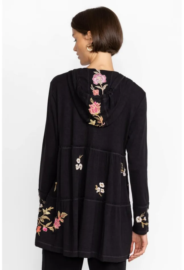 Women Quinn Cozy Tiered Hoodie Black Johnny Was Tops
